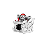 Sleighing Santa Charms with Red Enamel 100% Sterling Silver Beads