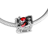 Sleighing Santa Charms with Red Enamel 100% Sterling Silver Beads