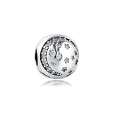 Sterling Silver Twinkling Night Clip Charms with Clear Cubic Zirconia