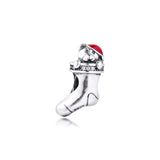 Sterling Silver Red Enamel Christmas Stocking Charms for Bracelets