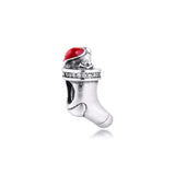 Sterling Silver Red Enamel Christmas Stocking Charms for Bracelets
