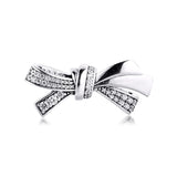 925 Silver Brilliant Bow Beads with Clear CZ for Charms Bracelets