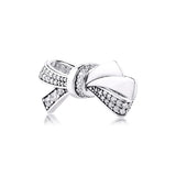 925 Silver Brilliant Bow Beads with Clear CZ for Charms Bracelets