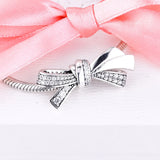 925 Silver Brilliant Bow Beads with Clear CZ for Charms Bracelets