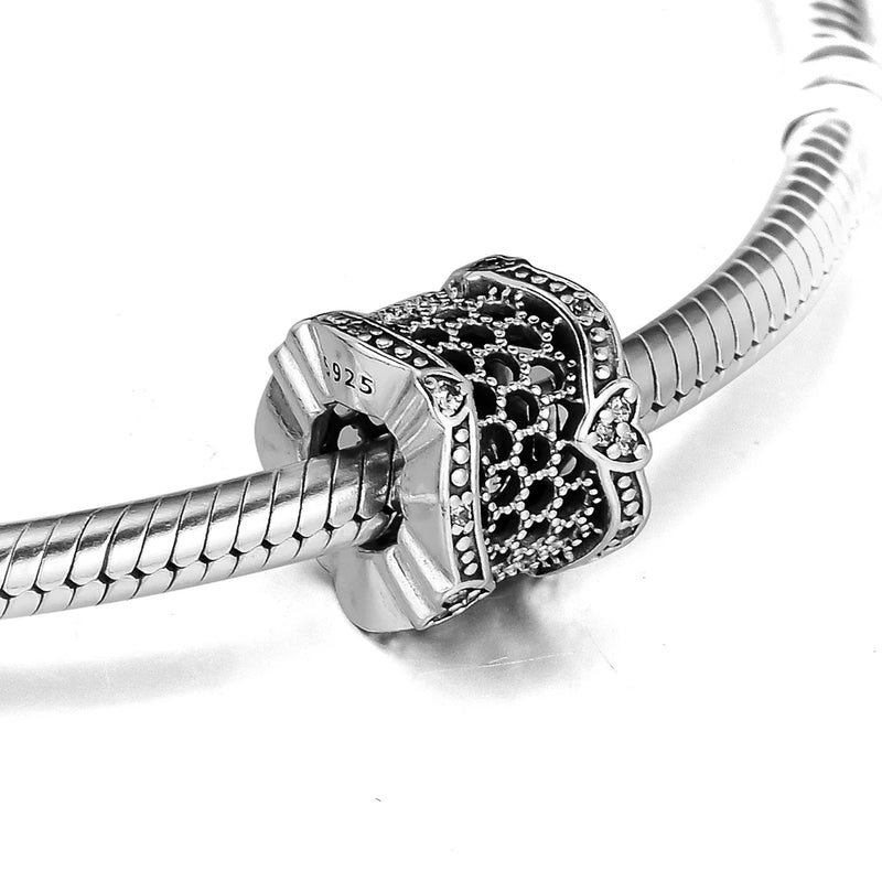 Lace of Love Spacer Beads with Clear CZ for Charms Bracelets