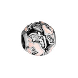 925 Sterling Silver Rose Beads for Charms Bracelets with Pink Enamel