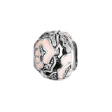 925 Sterling Silver Rose Beads for Charms Bracelets with Pink Enamel