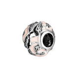 925 Sterling Silver Rose Beads for Charms Bracelets with Pink Enamel