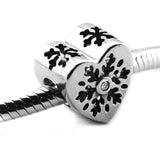 Snowflake Heart Beads with Clear CZ for Charms Bracelets
