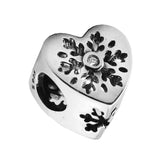 Snowflake Heart Beads with Clear CZ for Charms Bracelets