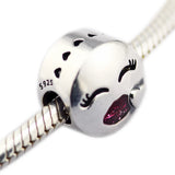 925 Silver Kiss Charm Cerise Glitter Enamel Beads for DIY Jewelry Making