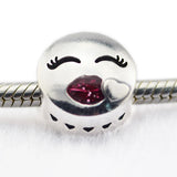 925 Silver Kiss Charm Cerise Glitter Enamel Beads for DIY Jewelry Making