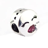 925 Silver Kiss Charm Cerise Glitter Enamel Beads for DIY Jewelry Making