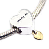 925 Sterling Silver Bracelets Two Hearts Dangle Charm Silver Beads
