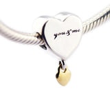 925 Sterling Silver Bracelets Two Hearts Dangle Charm Silver Beads