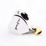 925 Sterling Silver Bracelets Two Hearts Dangle Charm Silver Beads
