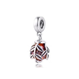 925 Sterling Silver Beads Leaves Dangle Charms Bracelet
