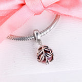 925 Sterling Silver Beads Leaves Dangle Charms Bracelet