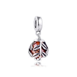 925 Sterling Silver Beads Leaves Dangle Charms Bracelet