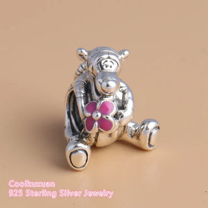 925 Sterling Silver Tigger Pink Enamel Charm Beads