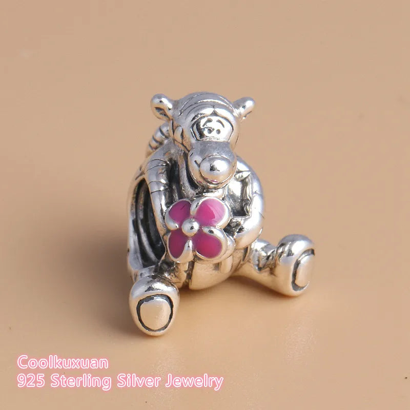 925 Sterling Silver Tigger Pink Enamel Charm Beads