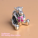 925 Sterling Silver Tigger Pink Enamel Charm Beads
