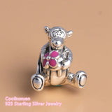 925 Sterling Silver Tigger Pink Enamel Charm Beads