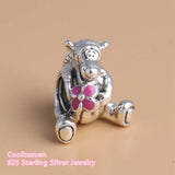 925 Sterling Silver Tigger Pink Enamel Charm Beads