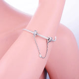 925 Silver Zircon Heart Safety Chain Charms Beads