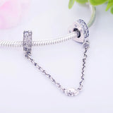 925 Silver Zircon Heart Safety Chain Charms Beads