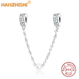925 Silver Zircon Heart Safety Chain Charms Beads