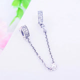 925 Silver Zircon Heart Safety Chain Charms Beads
