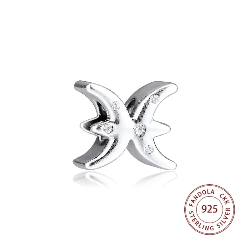 925 Silver Sparkling Pisces Zodiac Charm for Bracelet DIY Jewelry