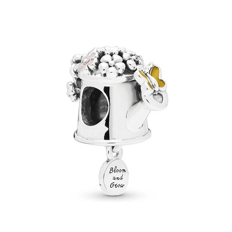 925 Silver Blooming Watering Can Charm Metal Beads for Women