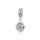 925 Sterling Silver Heart Dangle Charm Clear CZ Bead