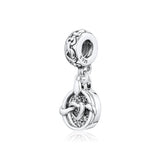 925 Sterling Silver Heart Dangle Charm Clear CZ Bead