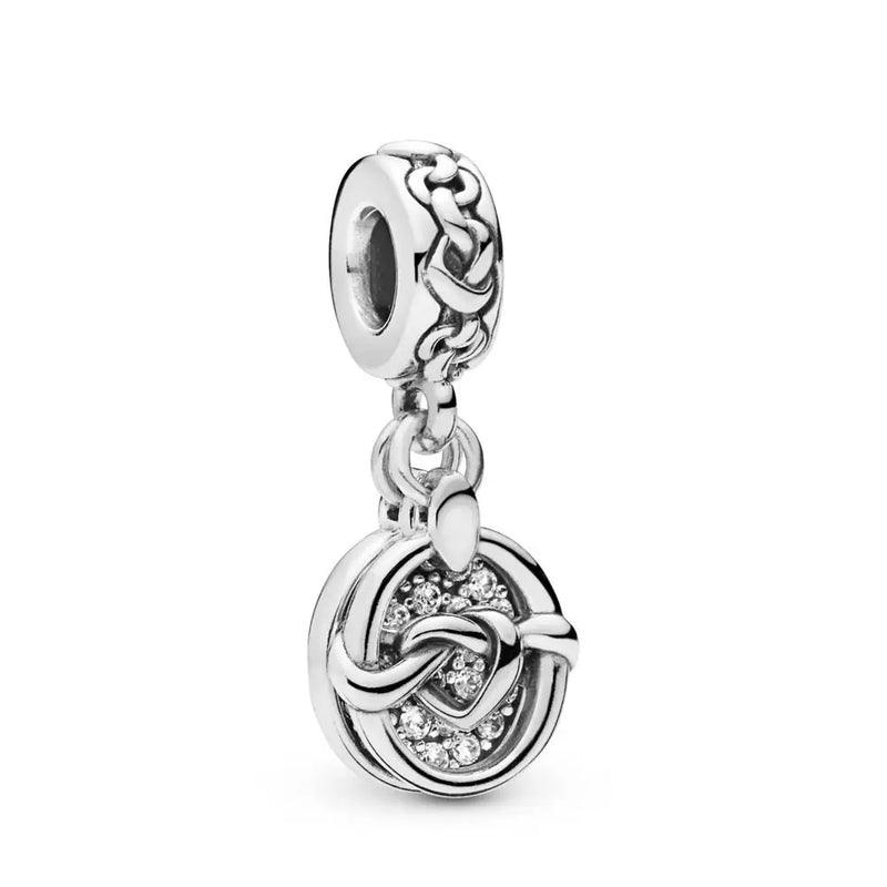 925 Sterling Silver Heart Dangle Charm Clear CZ Bead