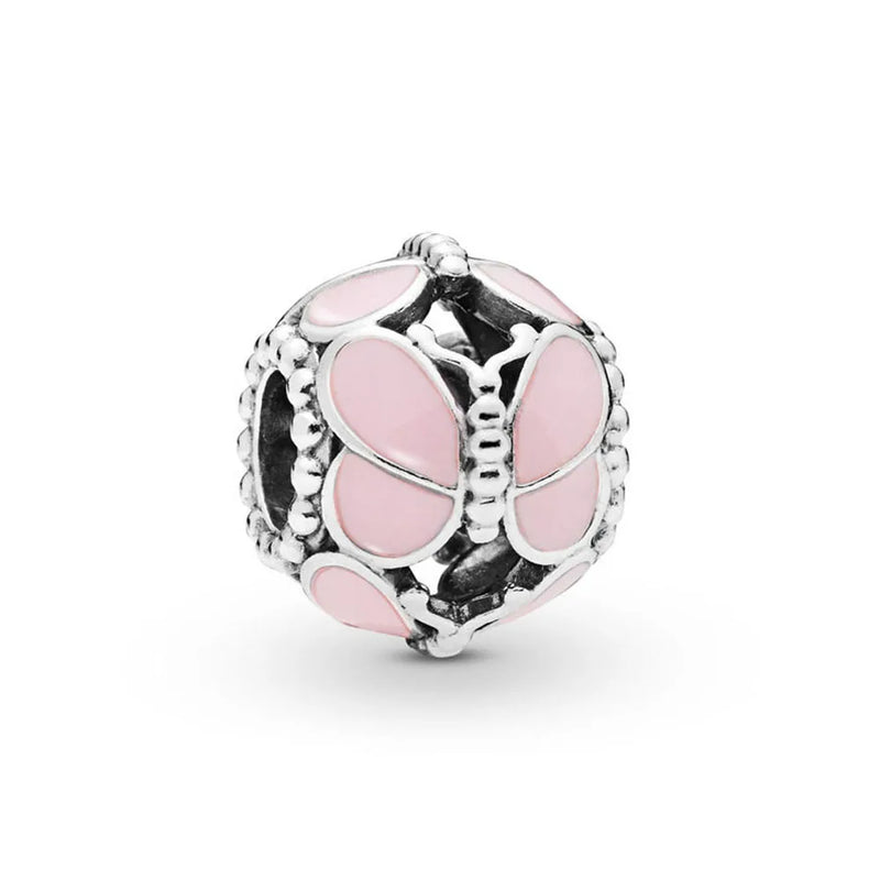 Europe Bracelet 925 Silver Pink Butterflies Charm Beads for DIY Jewelry