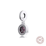 925 Silver Red Disc Dangle Charms Crystal Beads DIY Jewelry
