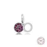 925 Silver Red Disc Dangle Charms Crystal Beads DIY Jewelry