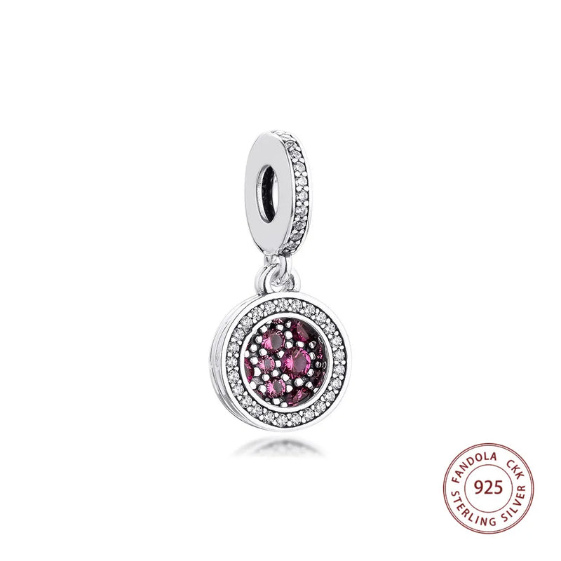925 Silver Red Disc Dangle Charms Crystal Beads DIY Jewelry