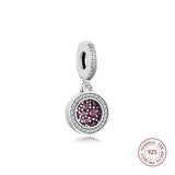 925 Silver Red Disc Dangle Charms Crystal Beads DIY Jewelry