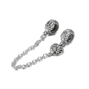 925 Silver Heart Family Tree Safety Chain Charms for Bracelet DIY
