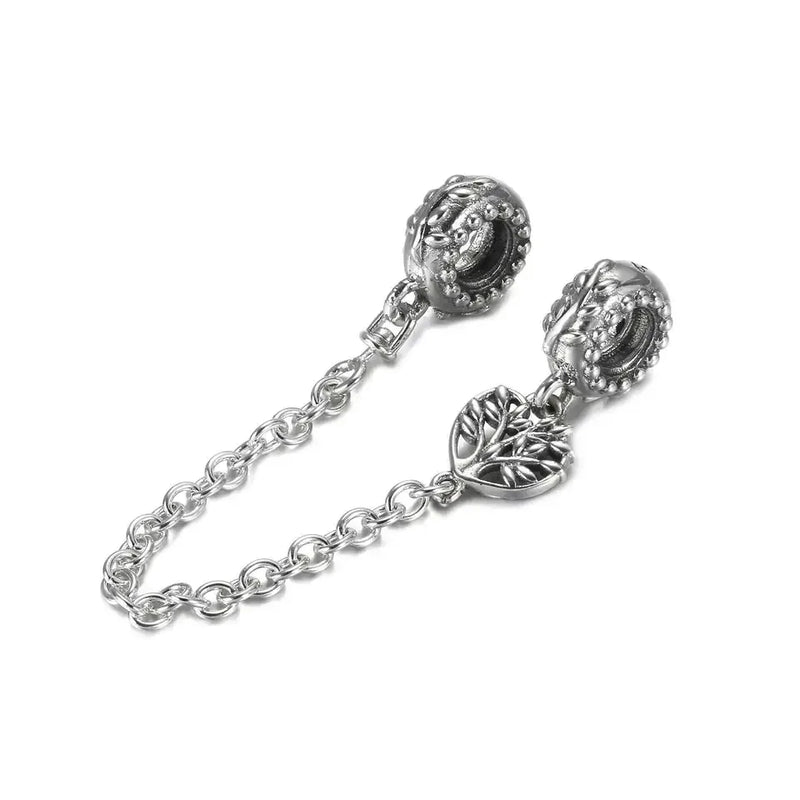 925 Silver Heart Family Tree Safety Chain Charms for Bracelet DIY