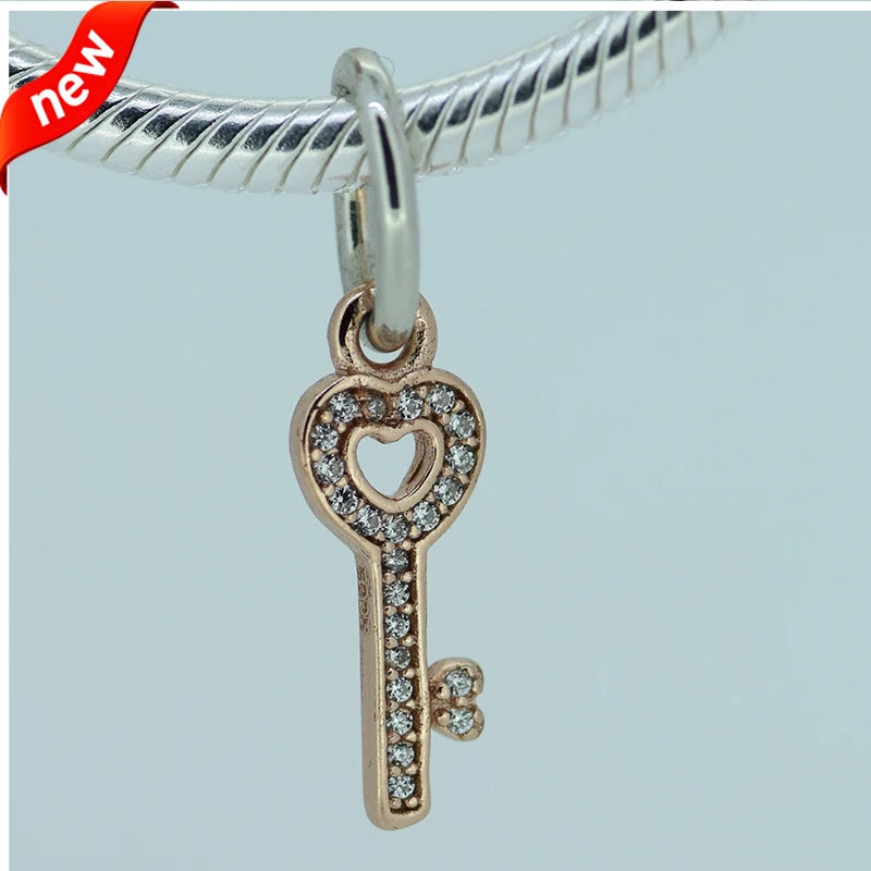 925 Silver Charm Bracelet Beads Key Charms Women DIY Jewelry
