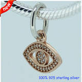 925 Silver Charm Bracelet with Eye Rose Dangle Charms Beads