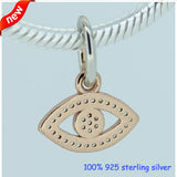 925 Silver Charm Bracelet with Eye Rose Dangle Charms Beads