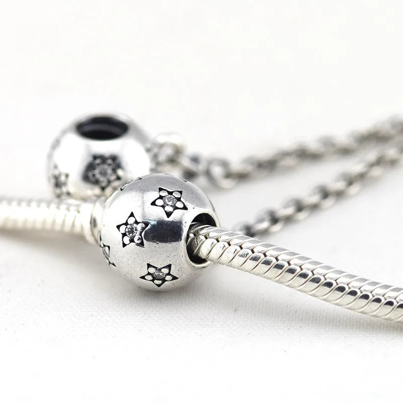 925 Silver Star Ball Safety Chain Charm for Women Bracelet
