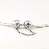 925 Silver Star Ball Safety Chain Charm for Women Bracelet
