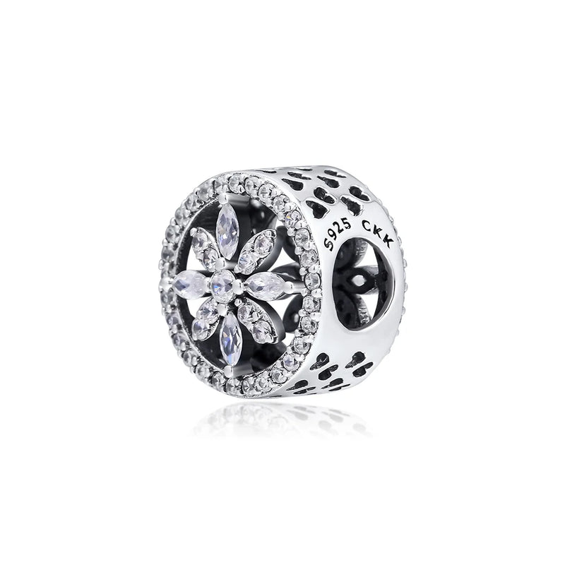 Snowflake Openwork Beads with Clear CZ 925 Sterling Silver Charms